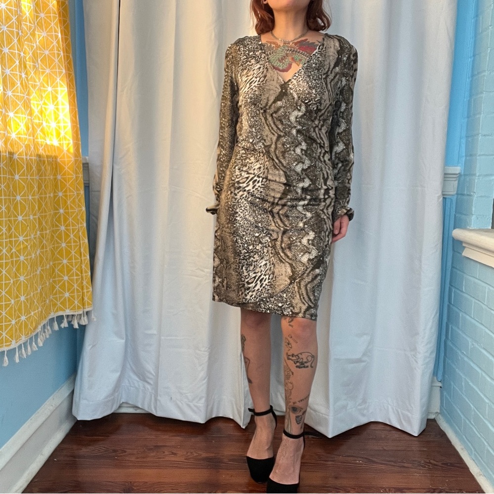 international concepts i.n.c. snakeskin print faux wrap mini dress size large